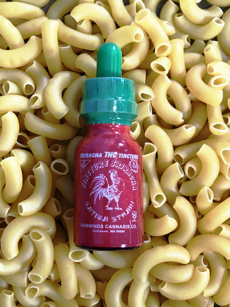 Cannabis Infused Sriracha Sat Atop Macaroni Noodles