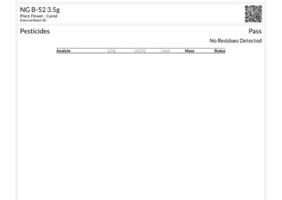 Certificate of Analysis by Trace Analytics for NG's B-52 Flower (3.5g)