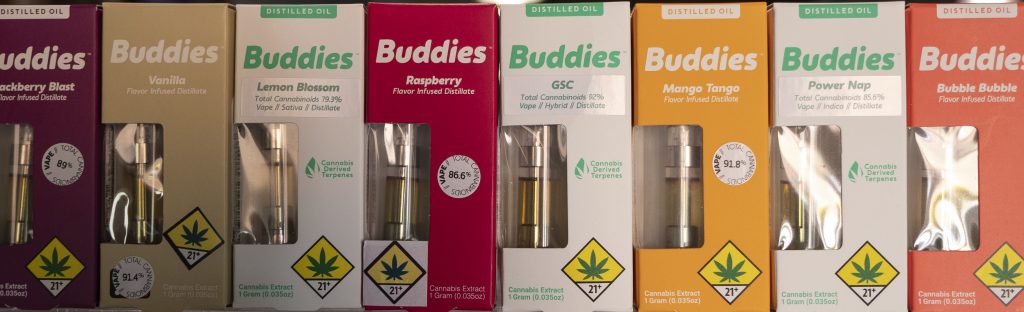 Lineup of Buddies Distillate Cartridges