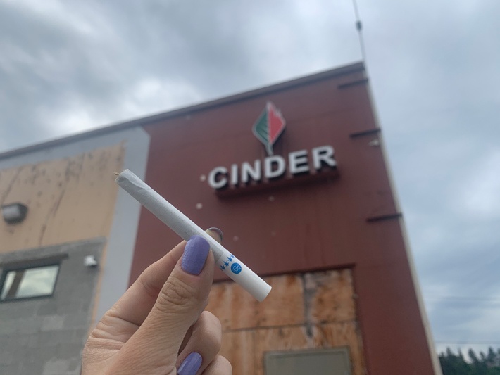 Holding a Cannabis Joy Stick in Front of Cinder