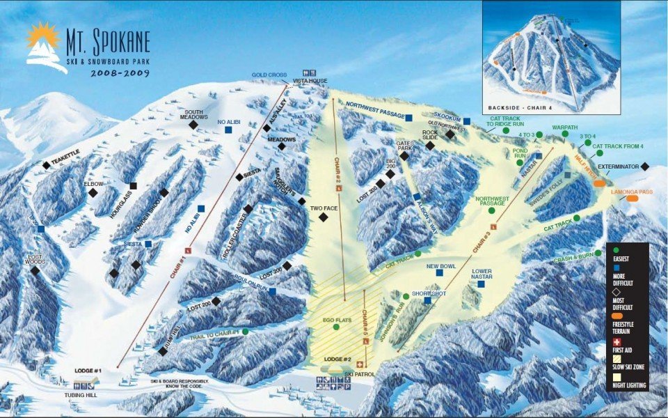 Mount Spokane Ski and Snowboard Park Mountain Map