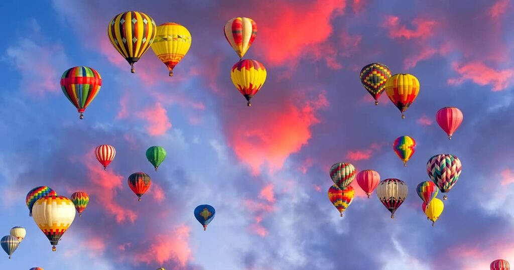 Hot Air Balloons in a Pink Clouded Sky at the Albuquerque International Balloon Fiesta New Mexico