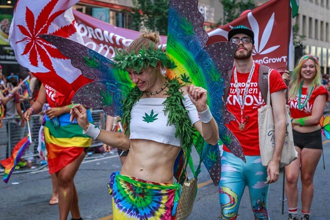 LGBTQ+ Pride Parade With Stoners Adorned in Cannabis Attire