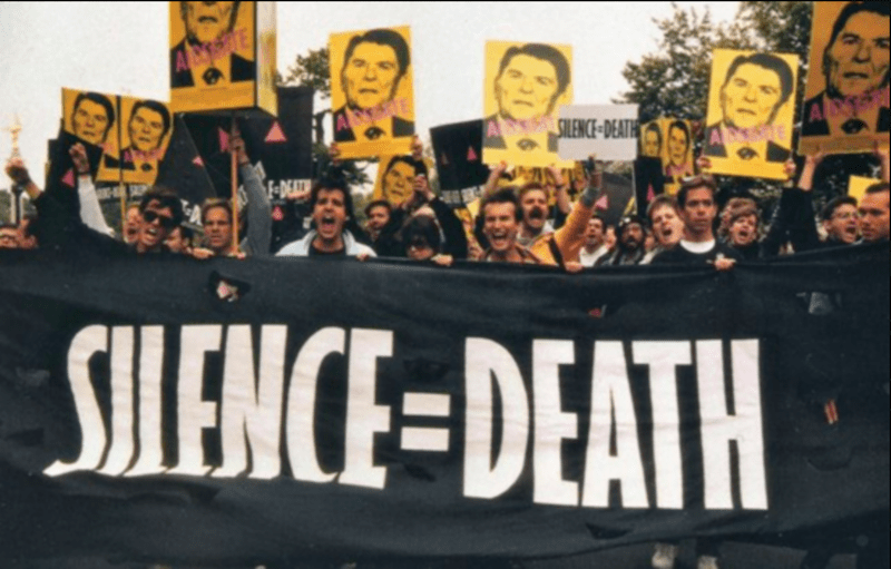 "Silence=Death" Banner at an AIDS Act Up Protest