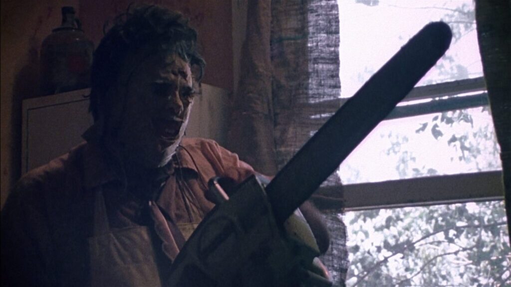 Texas Chainsaw Massacre Halloween Movie ; Leatherface holding a chainsaw