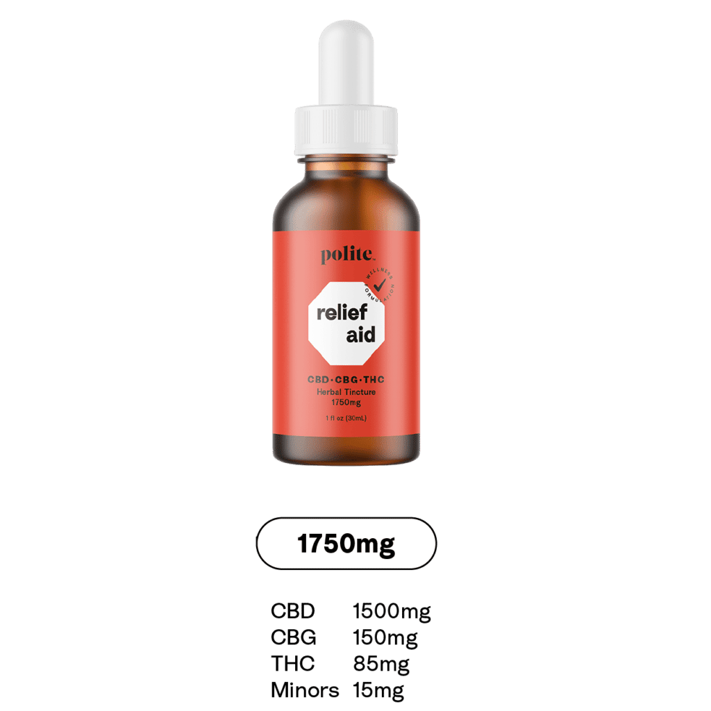 Polite Cannabis Relief Aid Tincture with CBD, THC, and CBG