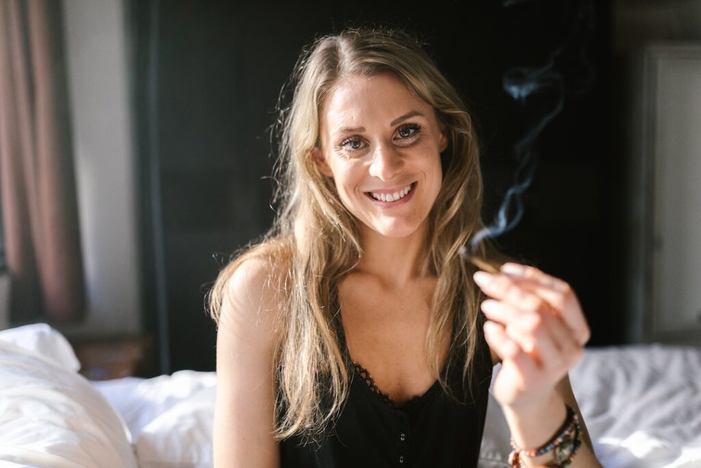 Happy Woman Smoking Weed