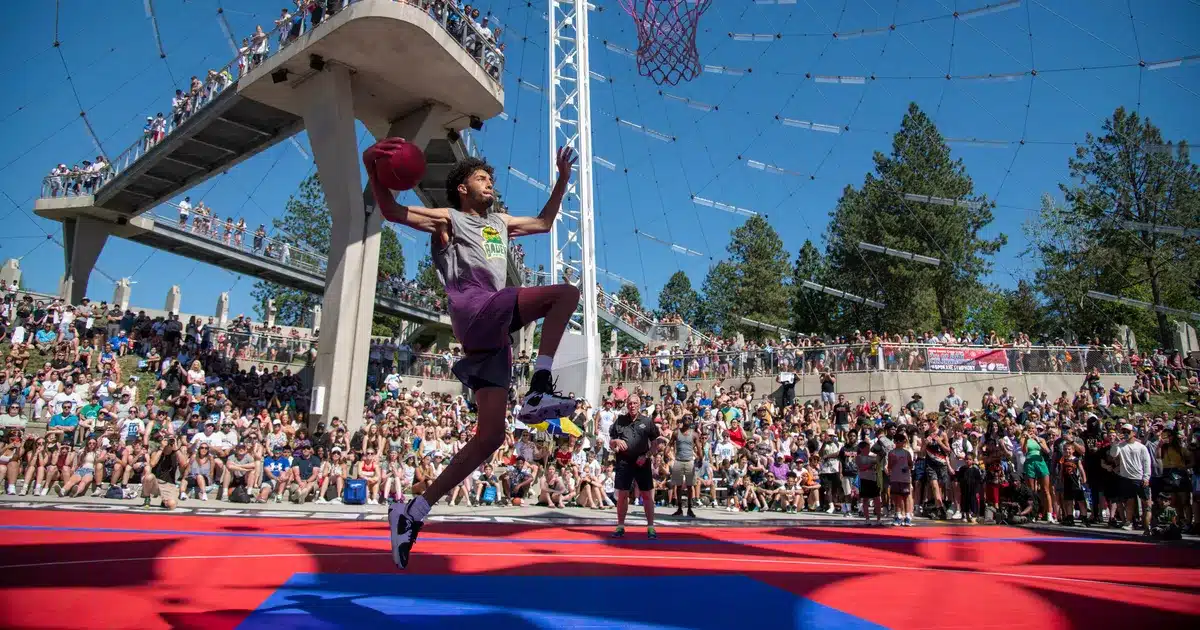 Man Shooting a Shot in Basketball at Hoopfest Spokane in the Riverfront Pavilion