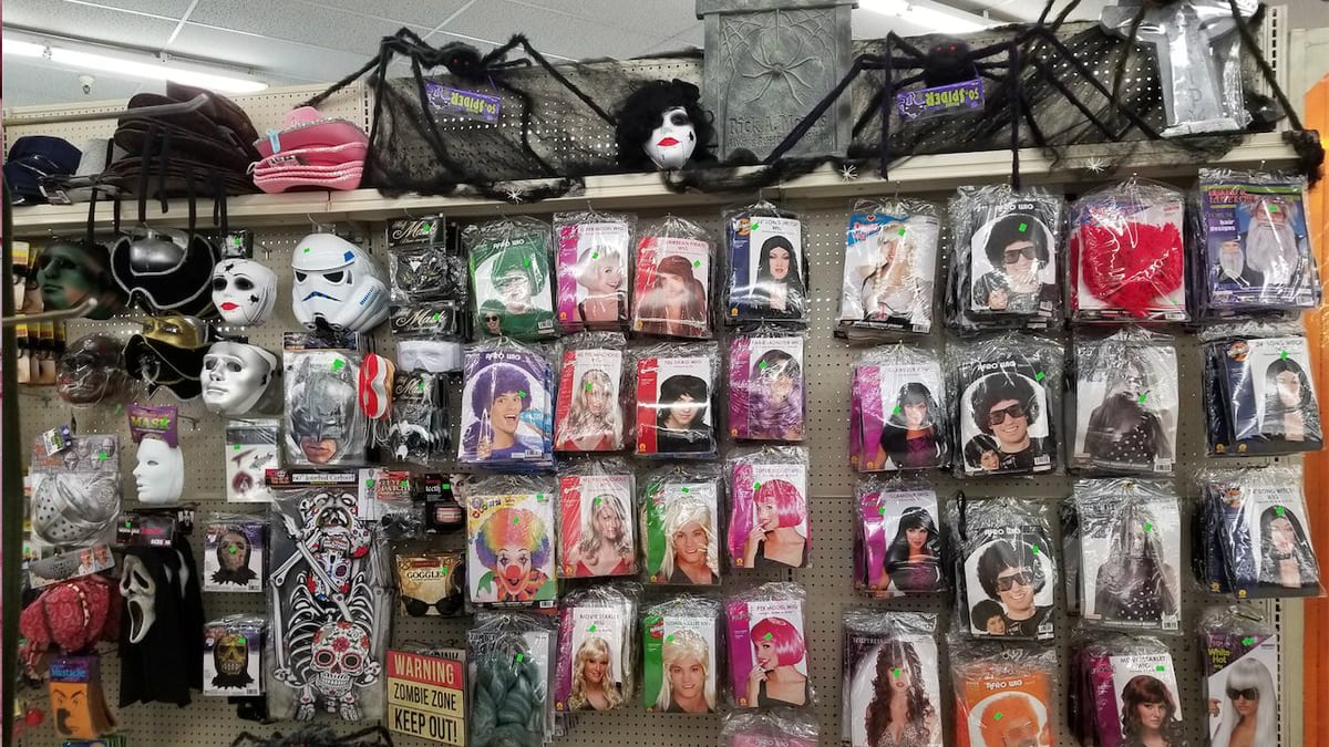 Halloween Store Wig/Mask Display Wall