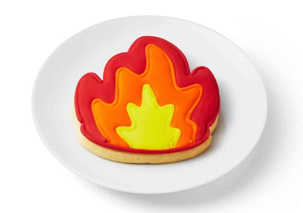 Sugar Cookie That Looks Like a Flame To Represent the Weed Strain That Starts With F Fire Cookies
