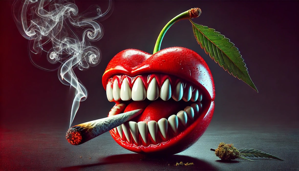 Cherry with a Large Scary Mouth Smoking a Cannabis Joint