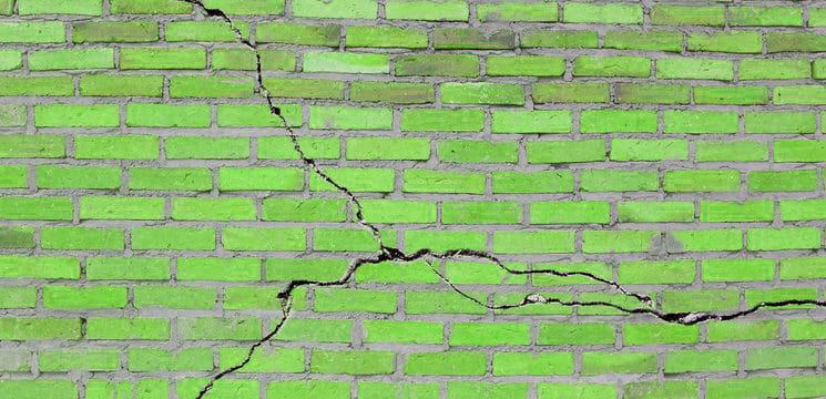Brick Wall with a Crack in it, Hue-Shifted Green to Represent the Cannabis Strain Green Crack