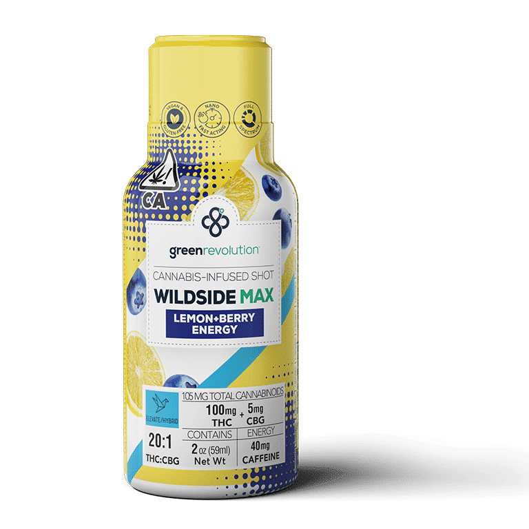 Green Revolution Wildside Max Shots Lemon Berry Energy THC Infused Caffeine Drink Edible