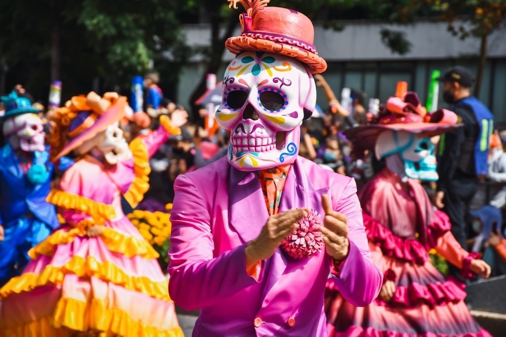 Man Dressed in Catrina Skull for Dia de los Muertos Albuquerque New Mexico