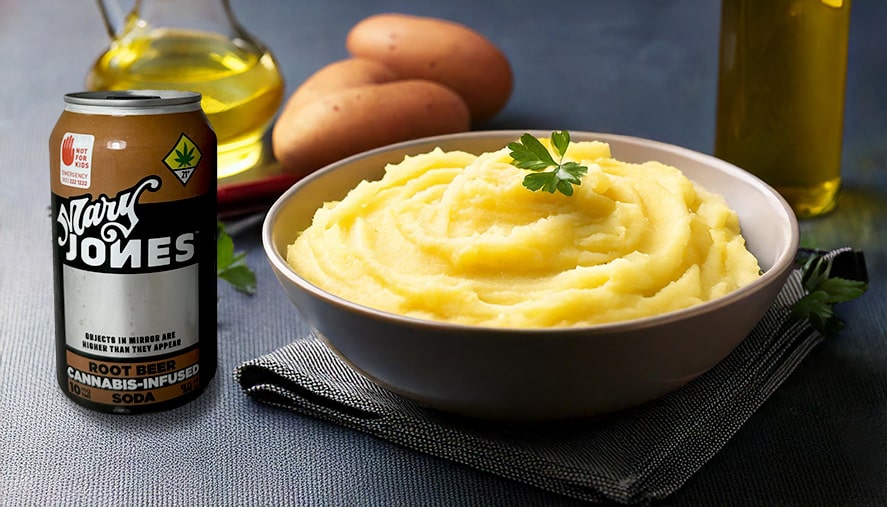 May Jones Soda Next to a Bowl of Mashed Potatoes