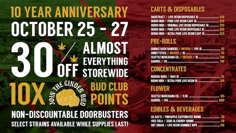 Cinder Cannabis Dispensary 10th Anniversary Sale