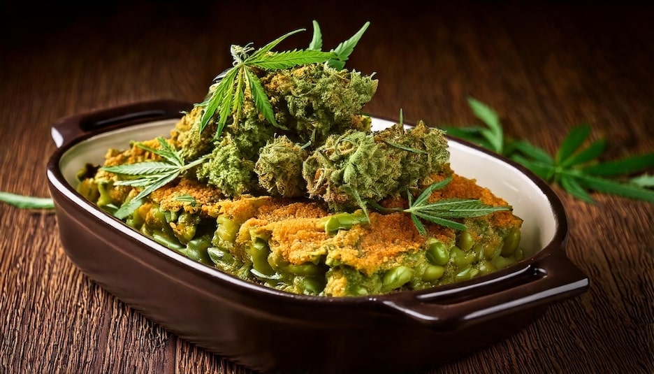 Green Bean Casserole Topped with Cannabis