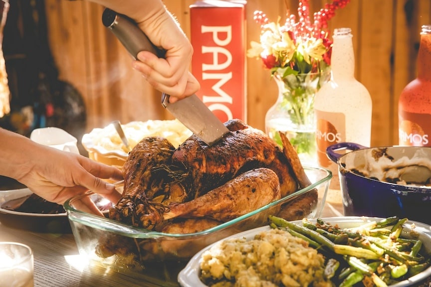 Person Carving Turkey for Thanksgiving Dinner