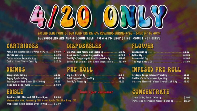 420 Doorbuster Menu at Cinder Cannabis Dispensary in Spokane Washington