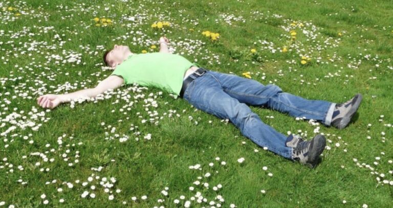 Man Laying in a Field of Flowers