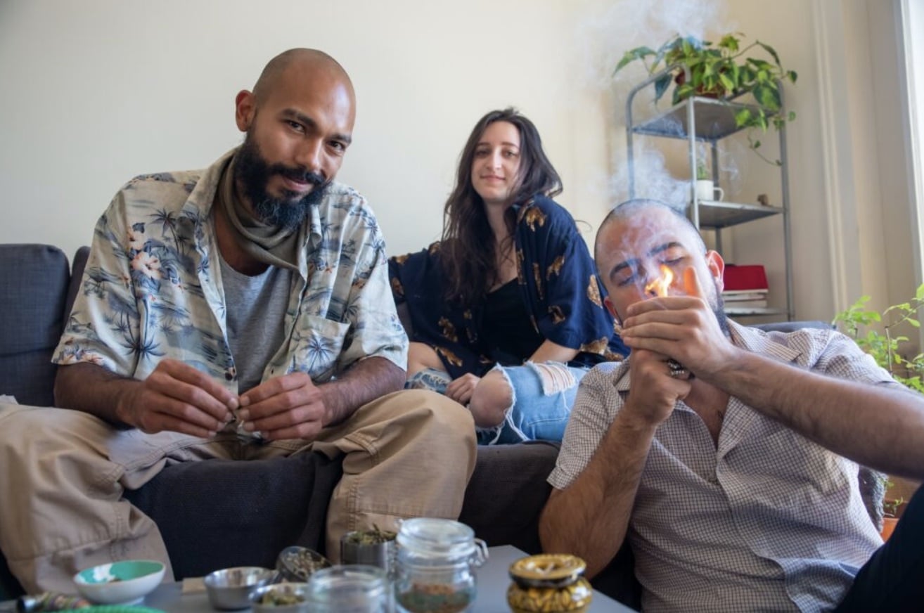Three People Smoking Weed at Home