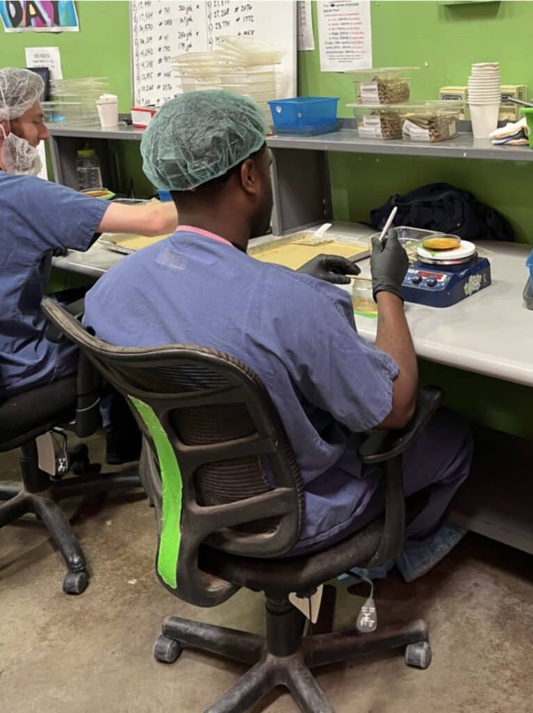 Phat Panda Employee Painting Cannabis Distillate on Infused Preroll