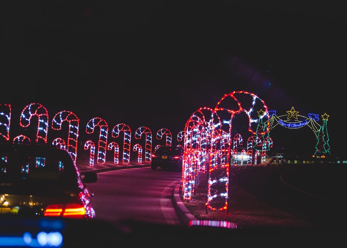 Driving through a Christmas light display