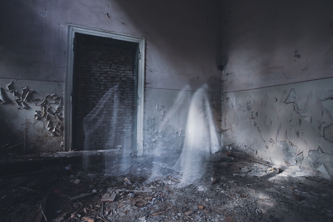 Scary ghost in an abandoned building