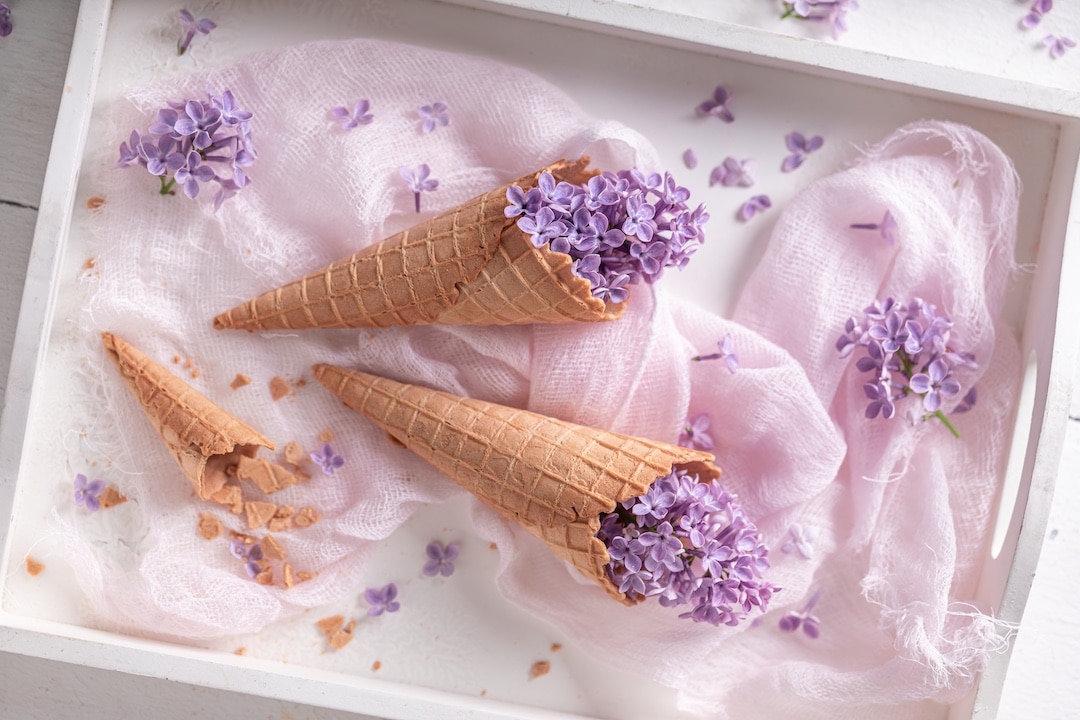 Ice cream cones with lilacs inside to represent the strain dolato