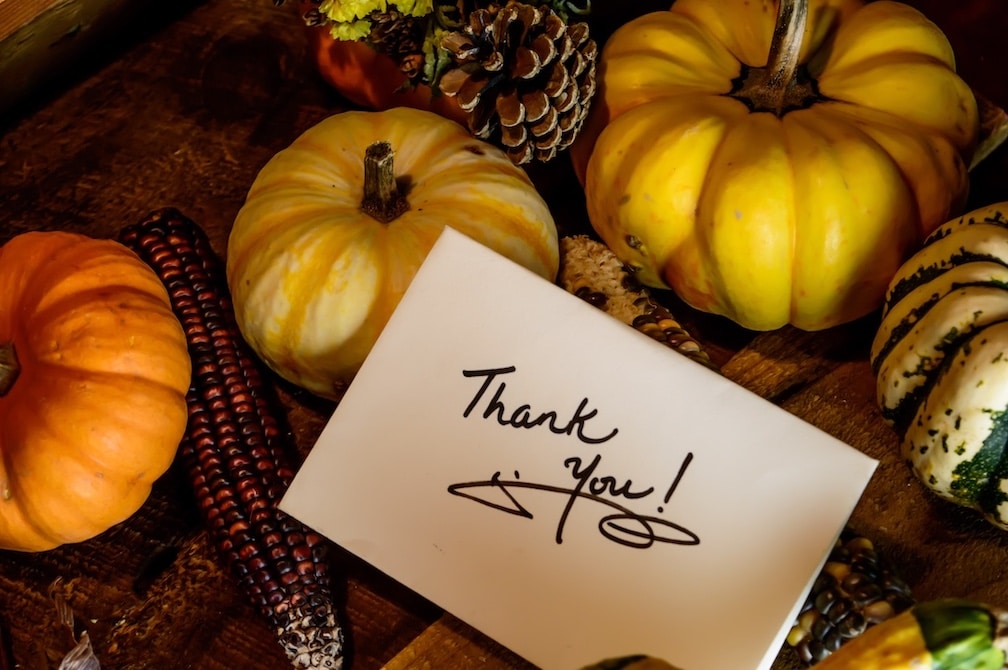 Thank You Card on Top of Autumnal Vegetables